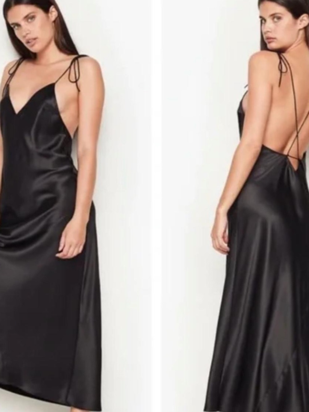 Victoria's Secret Black Satin Backless Slip Midi